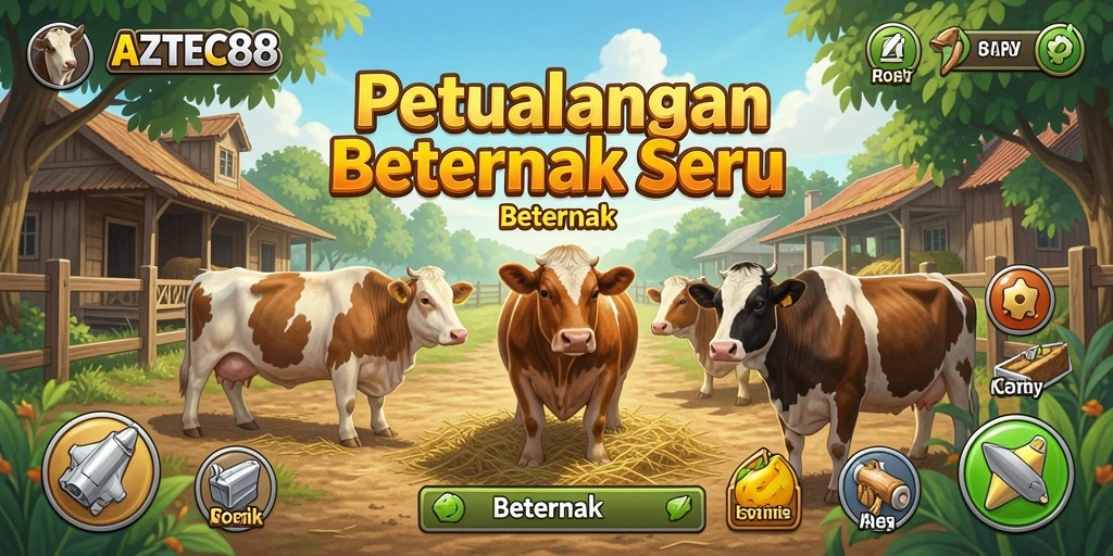 Tampilan antarmuka AZTEC88 yang menarik dengan fitur Beternak.