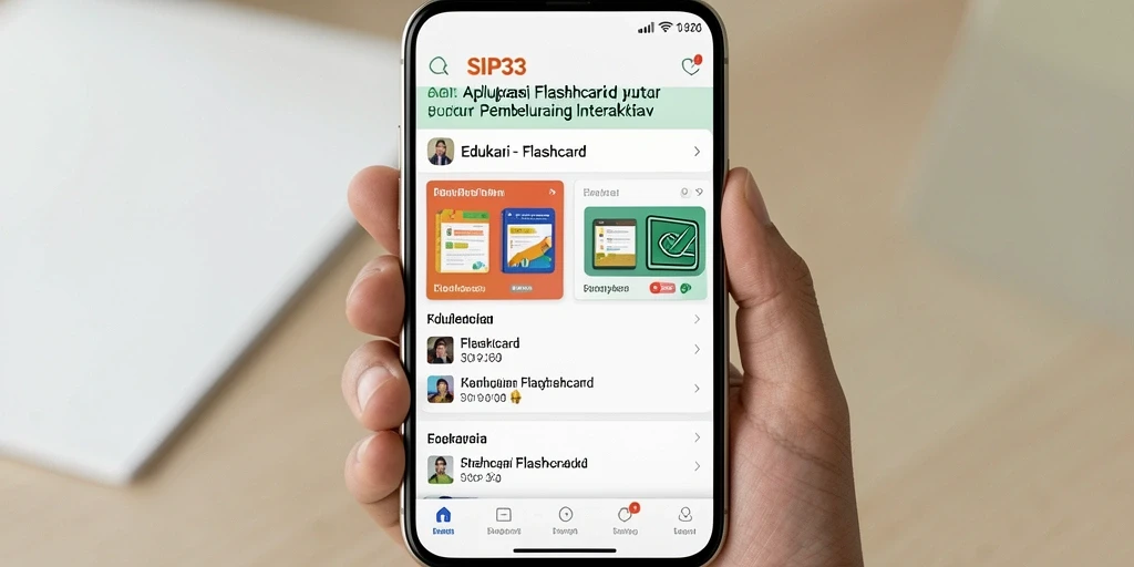 Screenshot aplikasi SIP33 menampilkan antarmuka Flashcard yang interaktif.