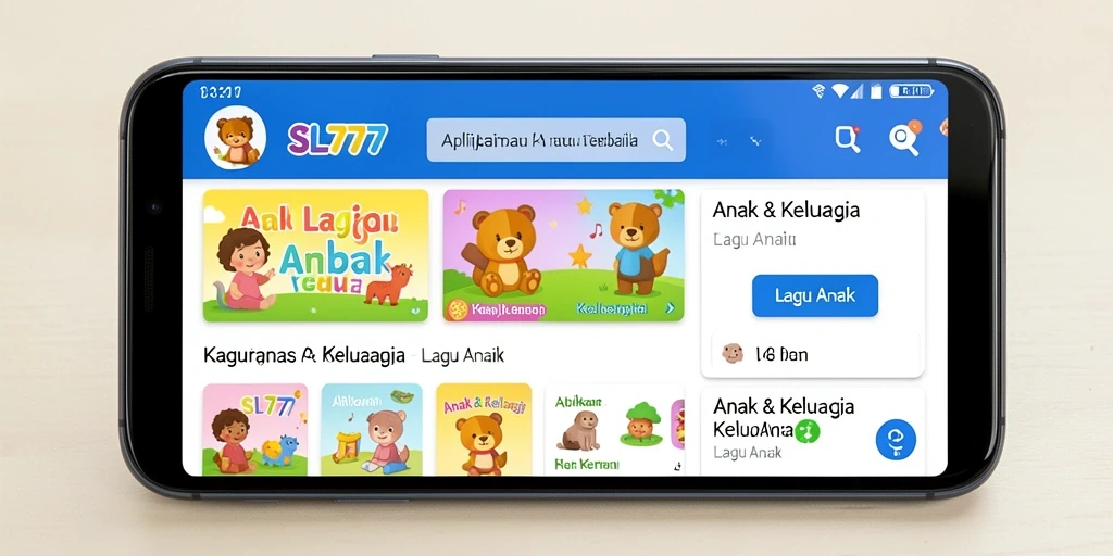 Tampilan antarmuka aplikasi SL777 dengan pilihan lagu anak yang menarik.